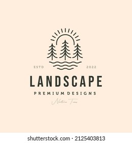 pine tree logo line art vector symbol illustration design, landscape symbol