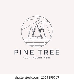 pine tree logo line art vector symbol template illustration design, landscape symbol