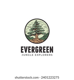 logo de un árbol de pino sobre fondo blanco. Ilustración vectorial de camisetas, sitio web, impresión, imágenes prediseñadas y afiches