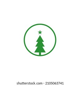 Pine Tree Logo With Star and Circle. Silhouette and Vector of Pine Tree