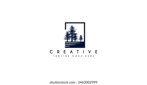 Pine tree logo template for evergreen company vector illustration.