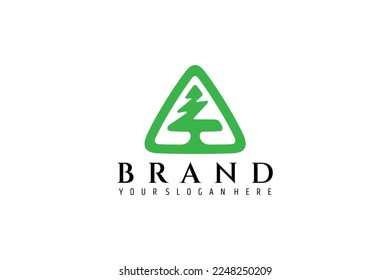 Pine tree logo with triangular shape in green design colors