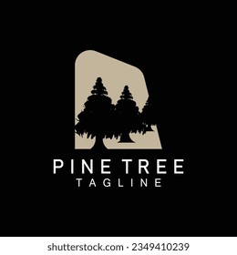 Pine Tree Logo, Vector Design Illustration Template Evergreen Tree Vintage Silhouette Forest