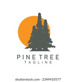 Pine Tree Logo, Vector Design Illustration Template Evergreen Tree Vintage Silhouette Forest