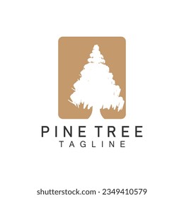 Pine Tree Logo, Vector Design Illustration Template Evergreen Tree Vintage Silhouette Forest