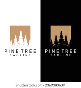 Pine Tree Logo, Vector Design Illustration Template Evergreen Tree Vintage Silhouette Forest
