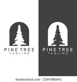 Pine Tree Logo, Vector Design Illustration Template Evergreen Tree Vintage Silhouette Forest