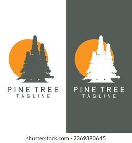 Pine Tree Logo, Vector Design Illustration Template Evergreen Tree Vintage Silhouette Forest