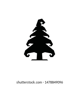 Pine tree logo vector icon with unique magic supernatural for family kid adult mature mountainer outdoor adventure at halloween or christmas