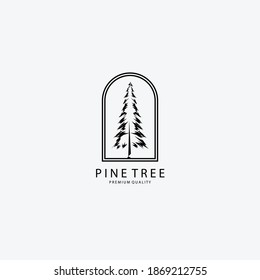 Pine Tree Logo Vector Illustration Design Vintage Line Art Linear