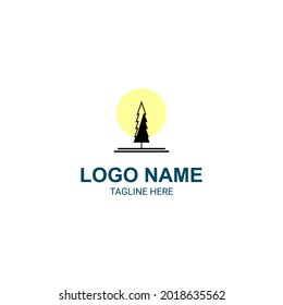 pine tree logo vector, line art design