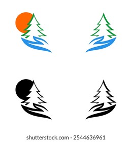 Vector del logotipo del árbol de pino, icono, ilustración, diseño del árbol de pino, verde, vintage, árbol de pino, naturaleza, fondo, hoja, viaje