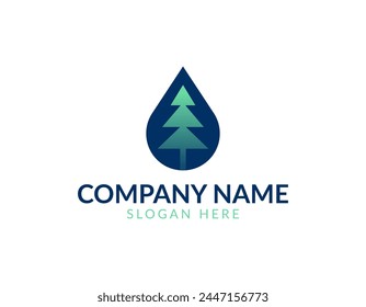 Pine tree logo with water drop shape. Business company logo design