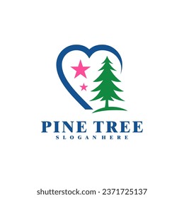 Pine Tree with Love logo design vector. Creative Pine Tree logo concepts template