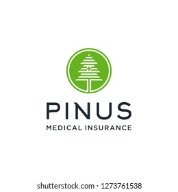 pine tree medical plus symbol in negative space logo modern vector icon download