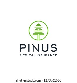pine tree medical plus symbol in negative space logo modern vector icon download