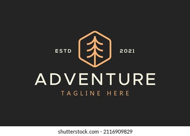 Pine Tree Minimalist Badge Modern Logo. Simple Outline Concept Brand Sign Symbol.