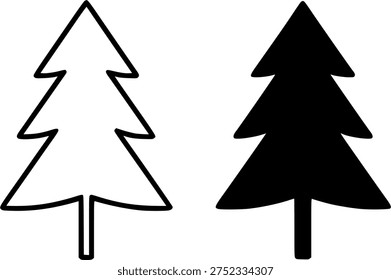 Pine tree minimalist icon, outline and silhouette, for nature design