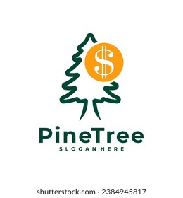 Pine Tree con el vector de diseño del logo Money. plantilla de conceptos del logotipo de Pine Tree creativo