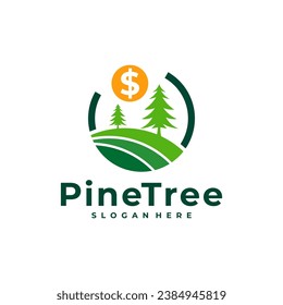 Pine Tree with Money logo design vector. Creative Pine Tree logo concepts template
