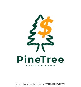 Pine Tree with Money logo design vector. Creative Pine Tree logo concepts template