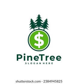 Pine Tree with Money logo design vector. Creative Pine Tree logo concepts template