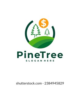 Pine Tree con el vector de diseño del logo Money. plantilla de conceptos del logotipo de Pine Tree creativo