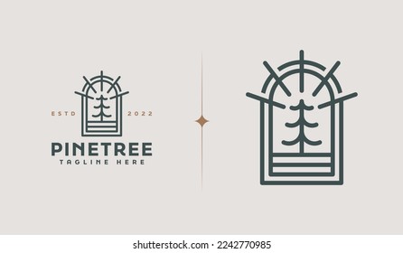 Pine Tree Monoline Logo Template. Universal creative premium symbol. Vector sign icon logo template. Vector illustration