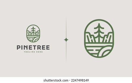 Pine Tree Monoline Logo Template. Universal creative premium symbol. Vector illustration