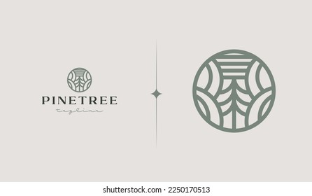 Plantilla de logotipo de monolina de árbol de pino. Símbolo universal creativo premium. Ilustración vectorial. Plantilla de diseño Mínimo Creativo. Símbolo de identidad empresarial