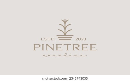 Vorlage für das Logo von Pine Tree Monoline. Universal Creative Premium Symbol. Vektorgrafik. Kreative minimale Design-Vorlage. Symbol für die Unternehmensidentität