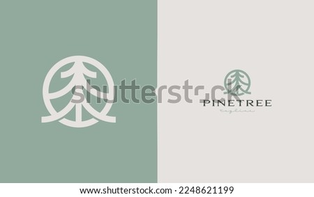 Pine Tree Monoline Logo Template. Universal creative premium symbol. Vector illustration