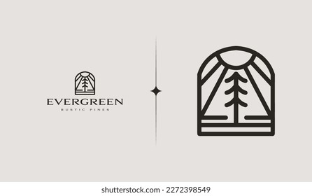 Pine Tree Monoline Logo. Universal creative premium symbol. Vector sign icon logo template. Vector illustration