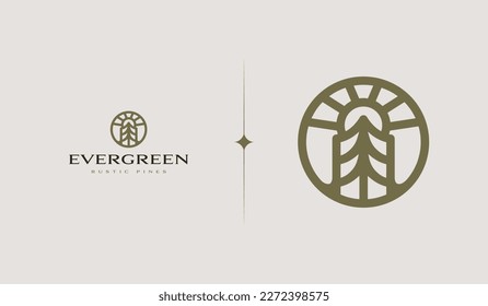 Pine Tree Monoline Logo. Universal creative premium symbol. Vector sign icon logo template. Vector illustration