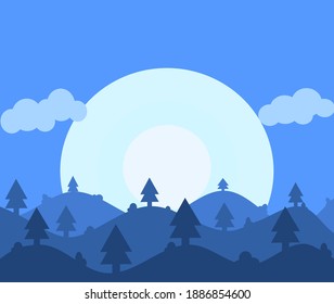pine tree in the morning on a blue background