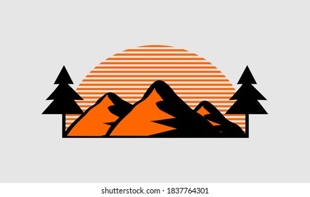 Pine tree, mountain, and moon icon vector design