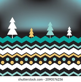 pine tree with multi color zig zag lines . background illustration. 