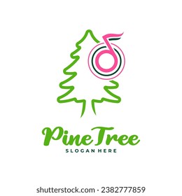 Árbol de pinos con logotipo de música de notas vector de diseño. plantilla de conceptos del logotipo de Pine Tree creativo