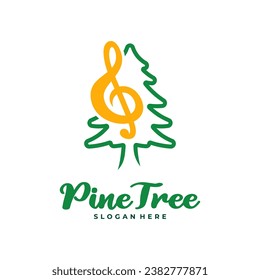 Pine Tree with Note Music logo design vector. Creative Pine Tree logo concepts template