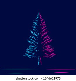 Pine Baum auf dem Weihnachtslogo Linie Pop-Art portrait bunter Design mit dunklem Hintergrund. Abstrakte Vektorgrafik.