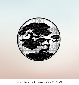 Pine tree on circular pattern with asian traditional style