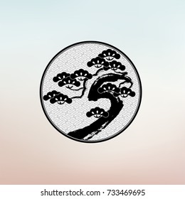 Pine tree on circular pattern with asian traditional style