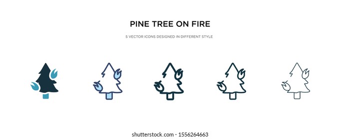 pine tree on fire icon in different style vector illustration. two colored and black pine tree on fire vector icons designed in filled, outline, line and stroke style can be used for web, mobile, ui
