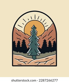 The pine tree on the forest nature vector t shirt patch sticker outdoor art