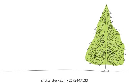 Pine tree one line continuous. Fir tree line art. Vector illustraiton.