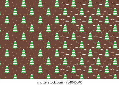 Pine Tree Orange Grass Snow Pattern