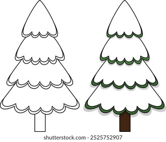 Pine Tree Outline Coloring Page. Christmas and Winter Illustration 