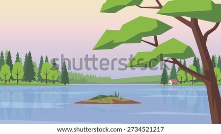Pine Tree Over Tranquil Water