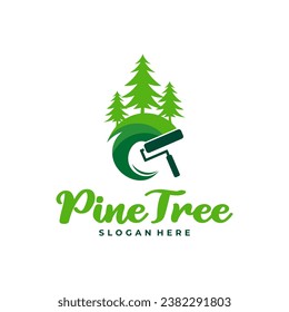 Árbol de pinos con el vector de diseño del logotipo Paint. plantilla de conceptos del logotipo de Pine Tree creativo