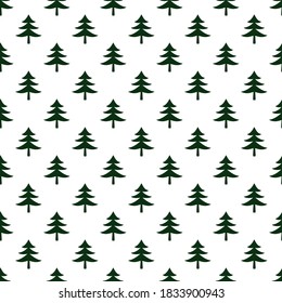 Pine tree pattern design with Christmas trees - funny hand drawn doodle, seamless pattern. Lettering poster or t-shirt textile graphic design. / wallpaper, wrapping paper, background.